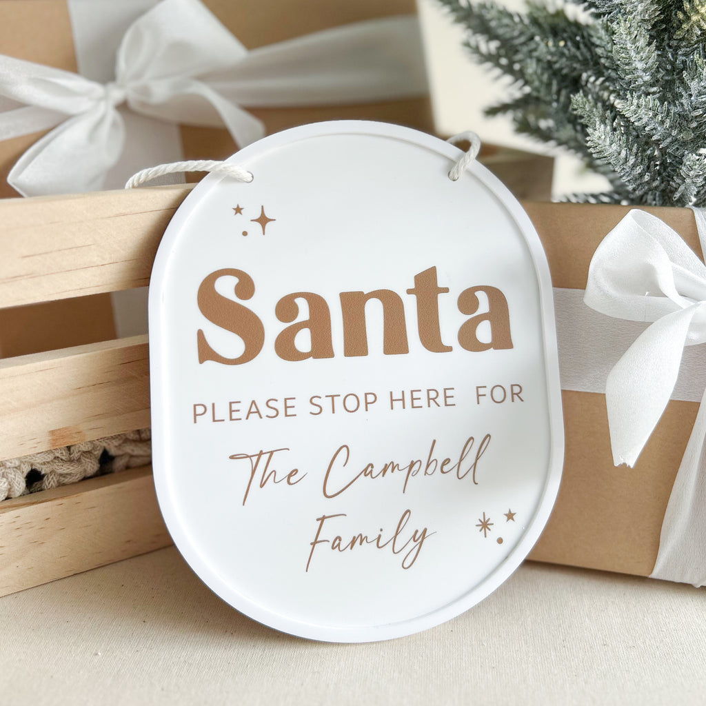 Santa STOP Here Sign - White Luxe