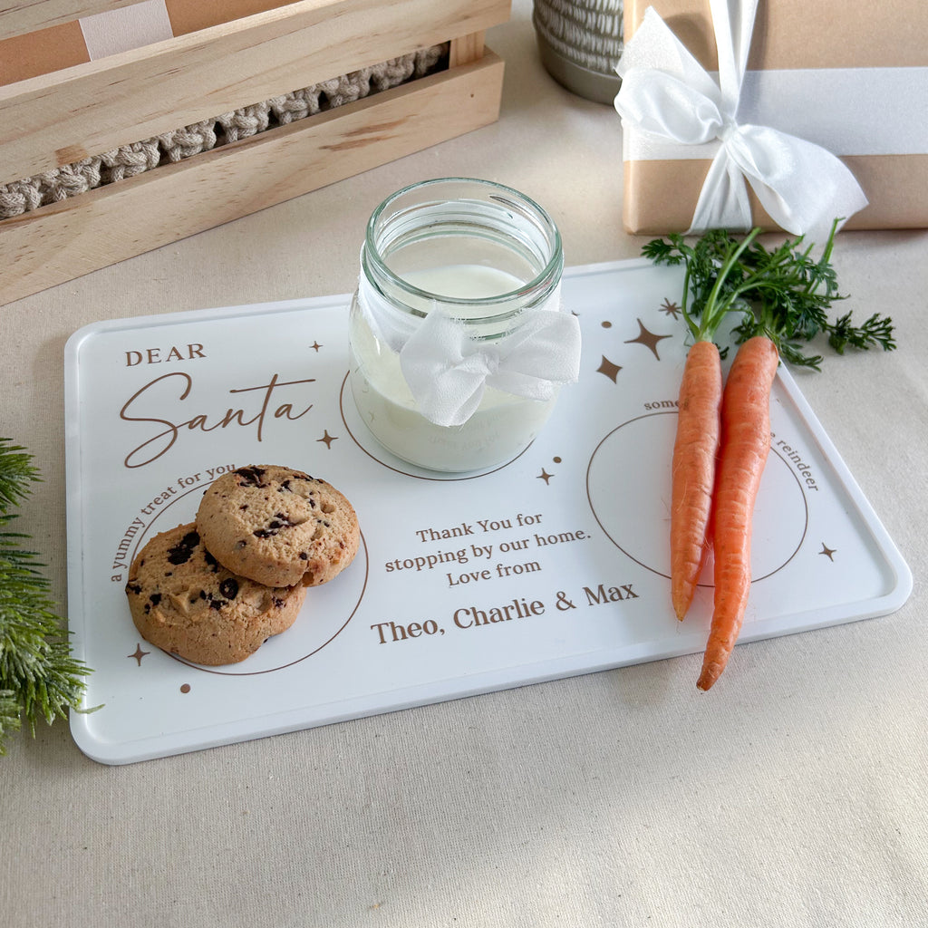 Personalised Santa Milk & Cookie Tray - Luxe White