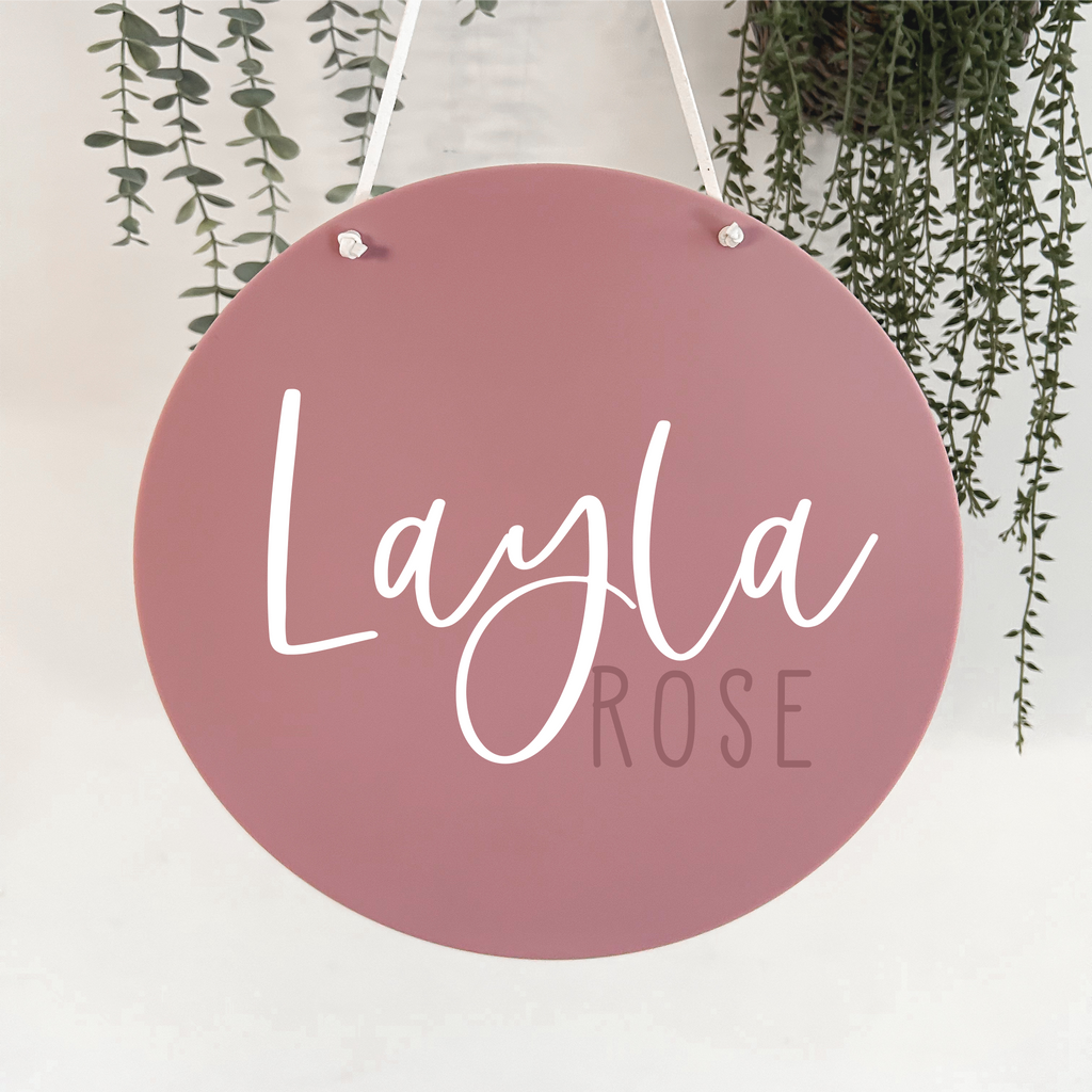 Personalised acrylic round name sign  boho kids room decor name sign Pink blush