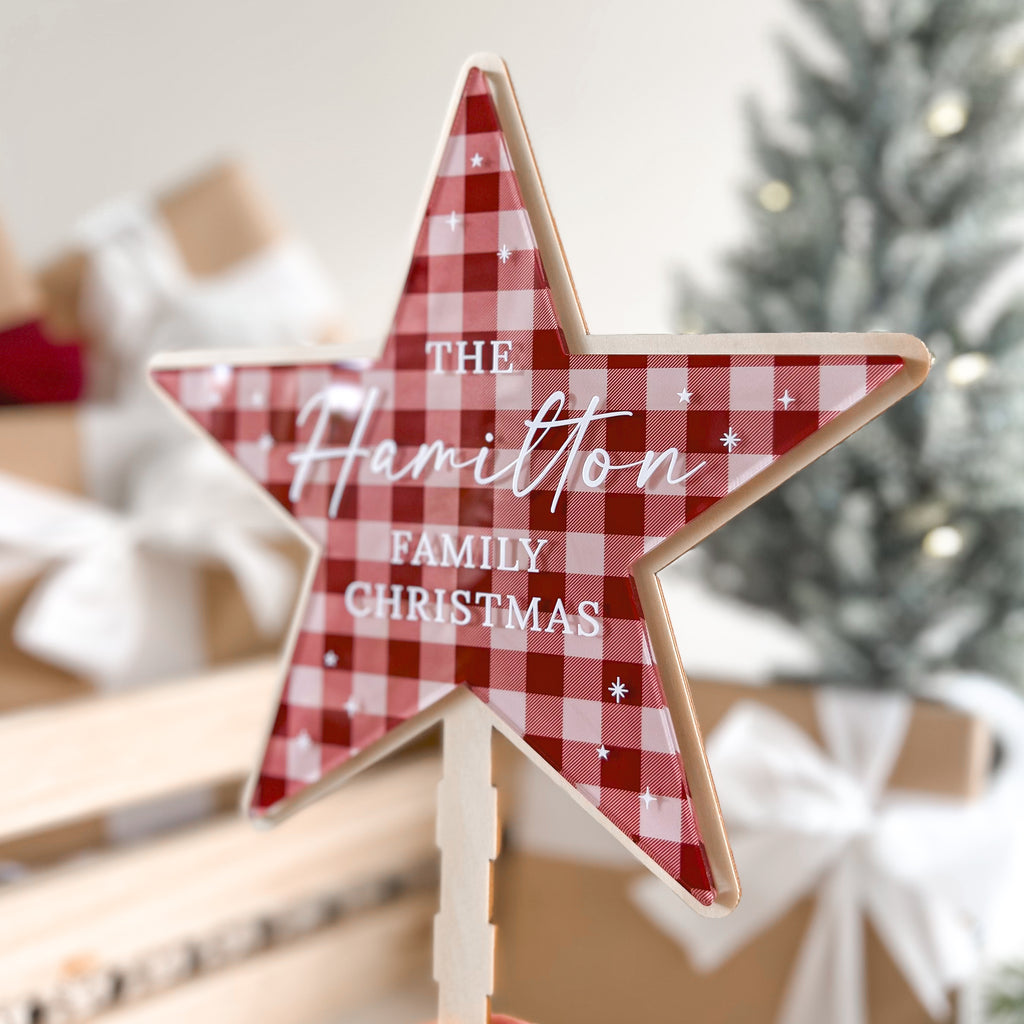 Personalised Christmas Tree Topper - Gingham