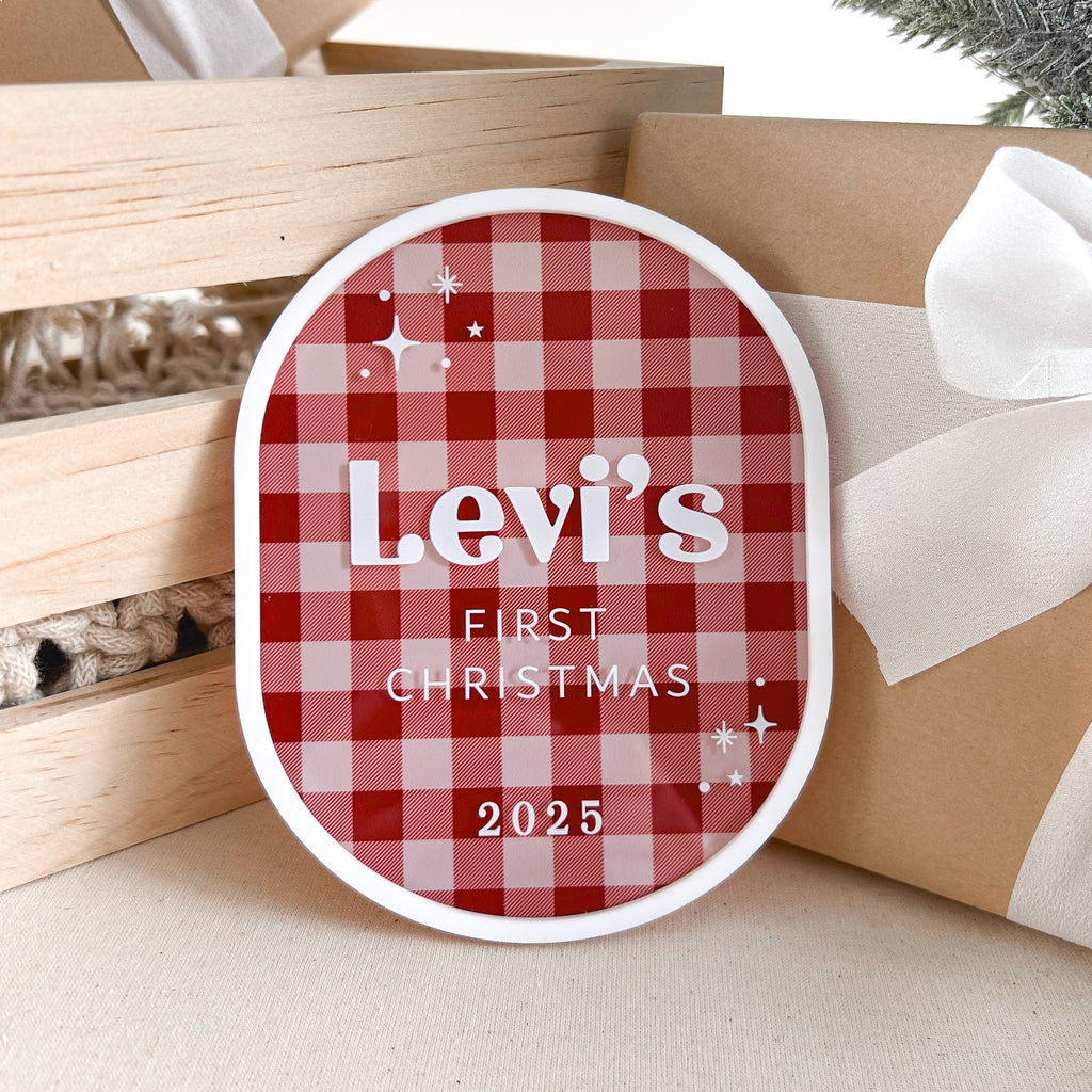 My FIRST Christmas Plaque - Gingham