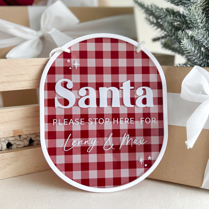 Santa STOP Here Sign - Gingham
