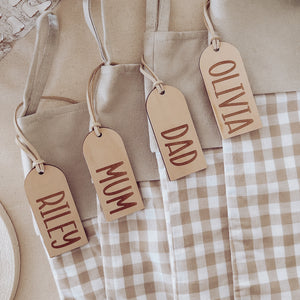 Personalised wooden engraved stocking tags