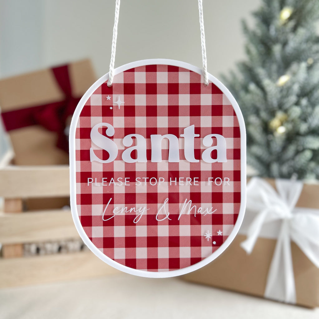 Santa STOP Here Sign - Gingham