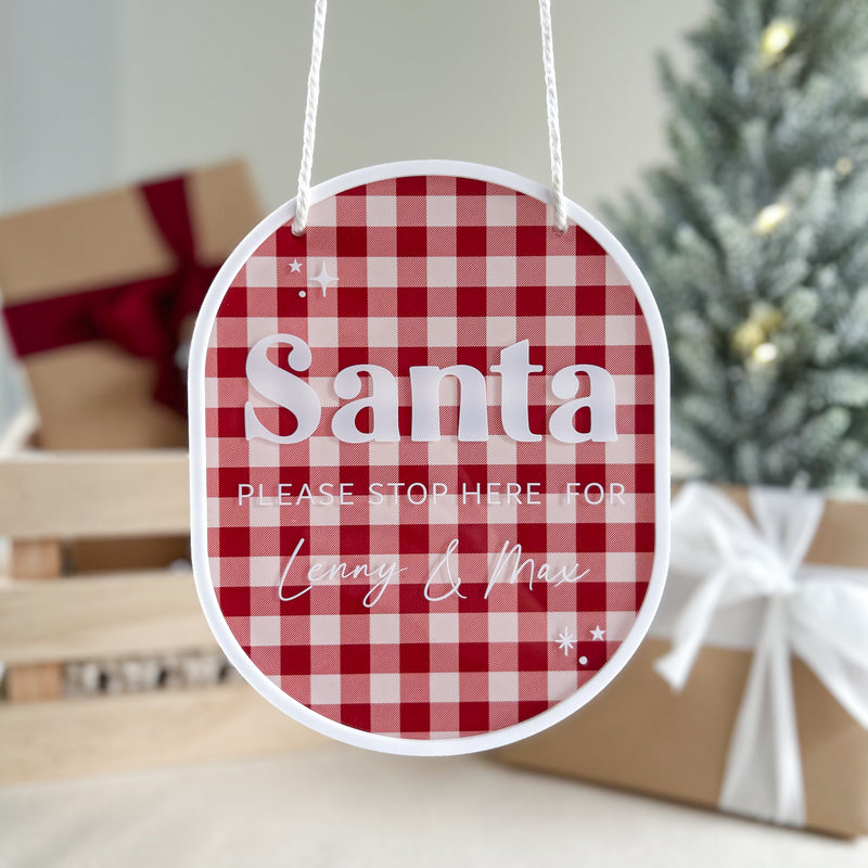 Santa STOP Here Sign - Gingham
