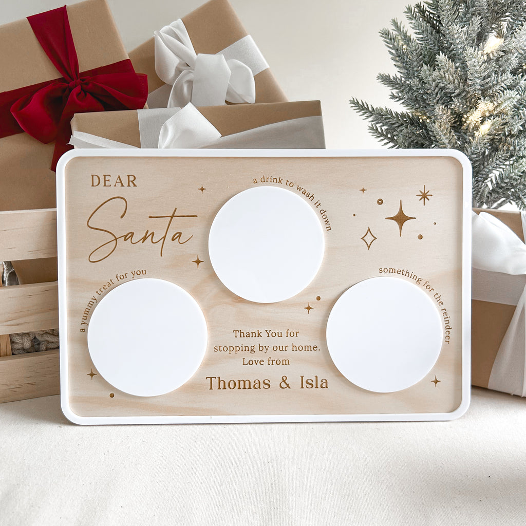 Personalised Santa Milk & Cookie Tray - Timber