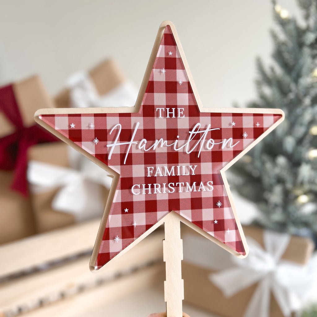 Personalised Christmas Tree Topper - Gingham