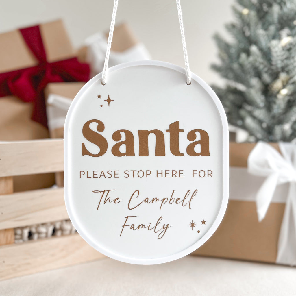Santa STOP Here Sign - White Luxe
