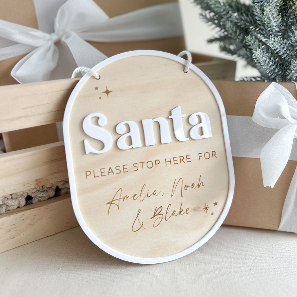 Santa STOP Here Sign - Timber