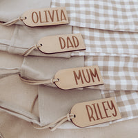Personalised wooden engraved stocking tags