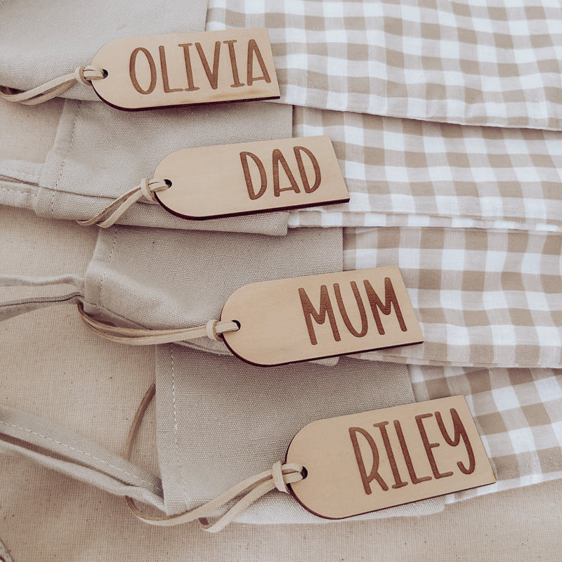 Personalised wooden engraved stocking tags