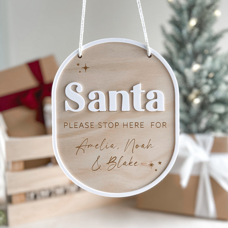 Santa STOP Here Sign - Timber