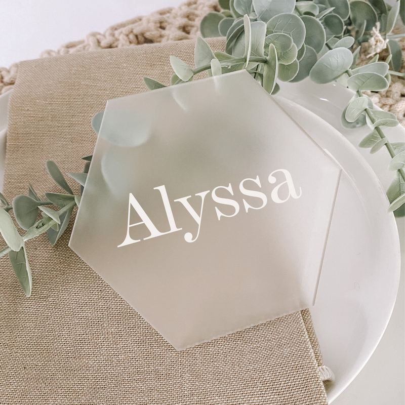 Personalised Acrylic beige blush tan olive sage green pink Hexagon Place card Coaster for wedding favour