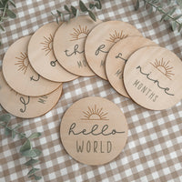 wooden timber baby milestone disc set for new baby gift