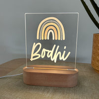 Boho Natural Earth tone rainbow kids personalised night light for nursery