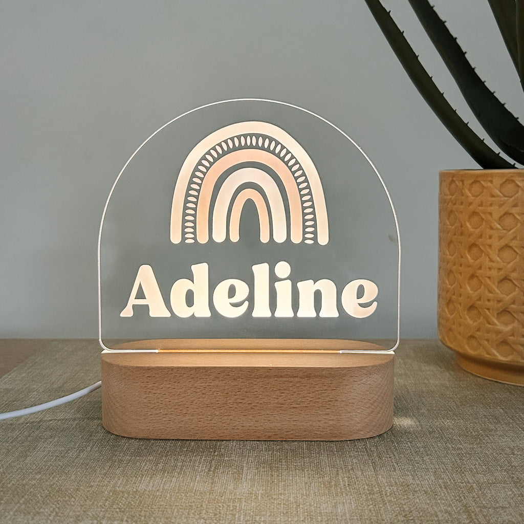 Pink arch rainbow night light personalised gift for nursery