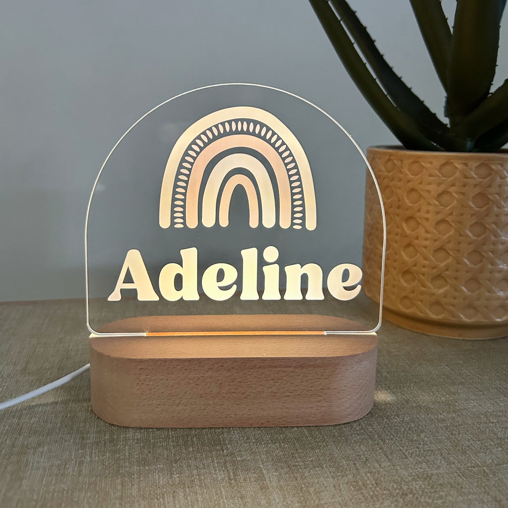 Pink arch rainbow night light personalised gift for nursery