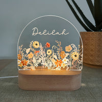 Personalised arch night light lamp with name flowers for girls room or nursery