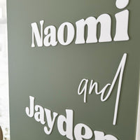 Wedding olive green rectangle wedding welcome sign double layer 3d acrylic