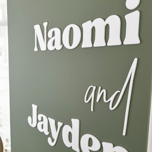 Wedding olive green rectangle wedding welcome sign double layer 3d acrylic