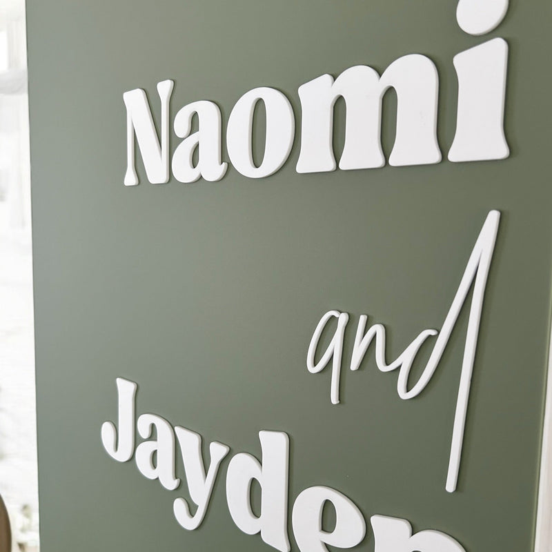 Wedding olive green rectangle wedding welcome sign double layer 3d acrylic