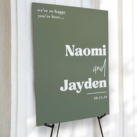 Wedding olive green rectangle wedding welcome sign double layer 3d acrylic