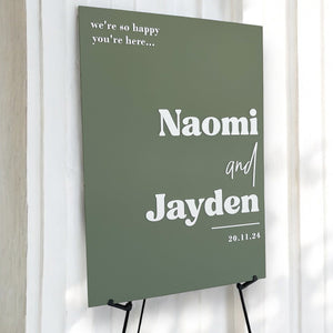 Wedding olive green rectangle wedding welcome sign double layer 3d acrylic