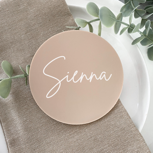 personalised round coaster for wedding favour place card