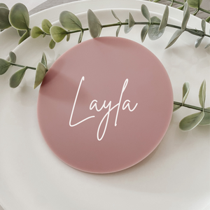 personalised round coaster for wedding favour place card