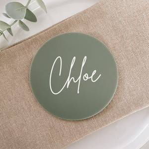 personalised round coaster for wedding favour place card