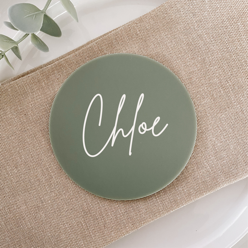 personalised round coaster for wedding favour place card