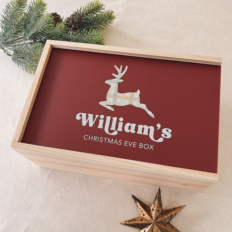Personalised wooden christmas eve box red