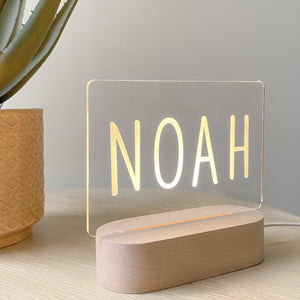 Kids Personalised acrylic Night Light. Custom made for your childs room or nursery and custom printed with name. Block name design