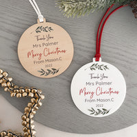 Teacher Carer Christmas personalised xmas tree bauble ornament