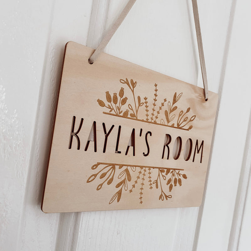 kids personalised hanging wooden sign plaque boho Flowers