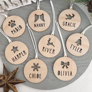 personalised  Pet Dog Cat paw print wooden name christmas bauble ornament