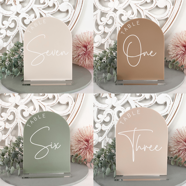 Arch Acrylic Wedding Table Numbers - Variety of colours – CARVD studio