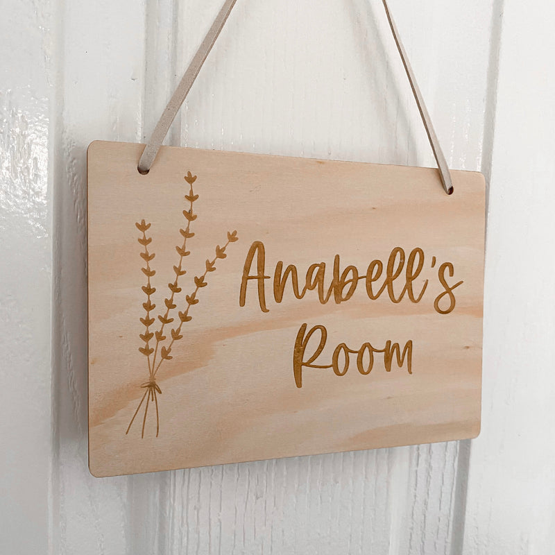 kids personalised hanging wooden sign plaque boho dried flowers