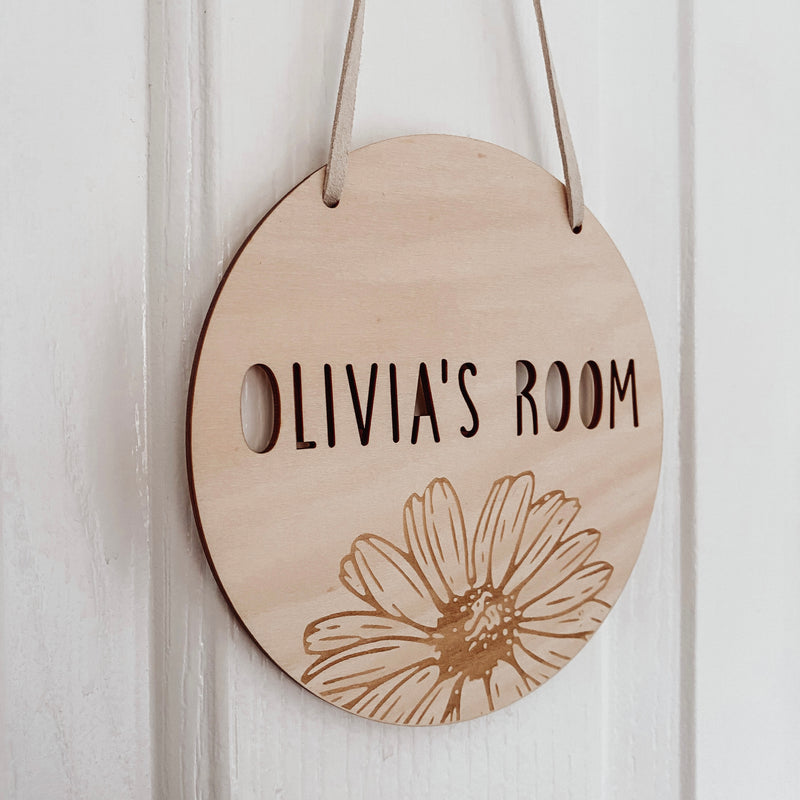 kids personalised hanging wooden sign plaque boho sunflower