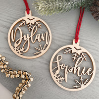 personalised wooden name christmas bauble ornament