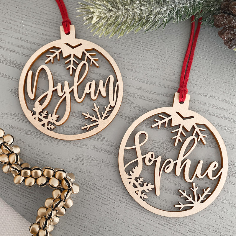 personalised wooden name christmas bauble ornament