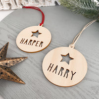 personalised Star wooden name christmas bauble ornament