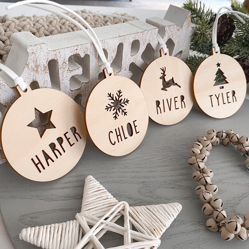 personalised wooden name christmas bauble ornament