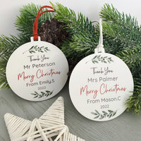 Teacher Carer Christmas personalised xmas tree bauble ornament