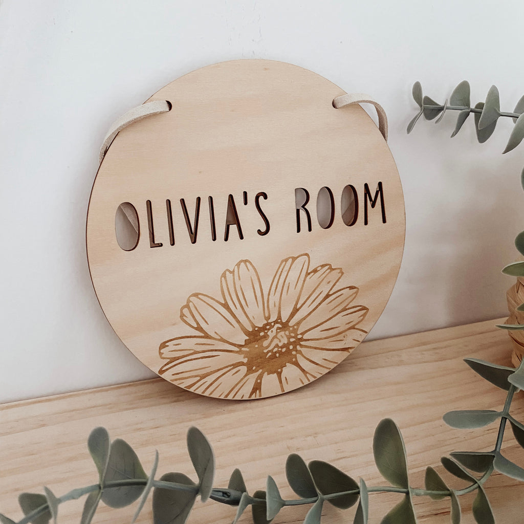 kids personalised hanging wooden sign plaque boho sunflower