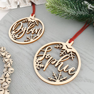 personalised wooden name christmas bauble ornament
