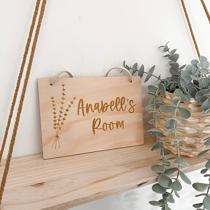 kids personalised hanging wooden sign plaque boho dried flower