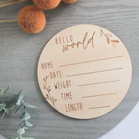 Wooden engraved Birth announcement plaque