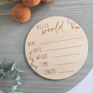 Wooden engraved Birth announcement plaque