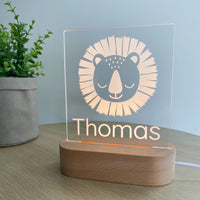 Kids Personalised acrylic Night Light. Custom made for your childs room or nursery and custom printed with name. Sleepy Lion design